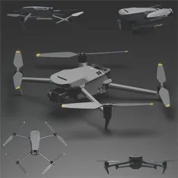 Highly detailed 3D drone model with adjustable propellers and wings, optimized for Blender renderings.