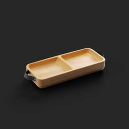 "Wooden Food Tray: A well-designed container with two compartments, made of bamboo. This 3D model is perfect for Blender 3D users looking for a simple and versatile addition to their projects."