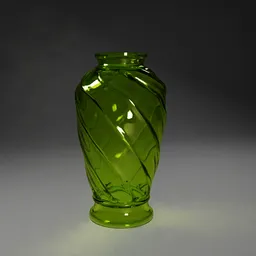 A stunning crystal vase with a green lid, presented on a table. The vase has a glass torso with a textured, volumetric diffuse shading that creates a translucent effect. This 3D model is perfect for use in Blender 3D for creating game assets or for including in other projects.