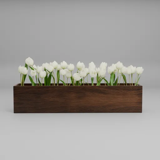 White Tulip Wooden Planter