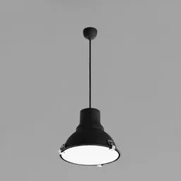 Detailed black hanging lamp 3D model with adjustable wire, compatible with Blender, suitable for industrial scenes.