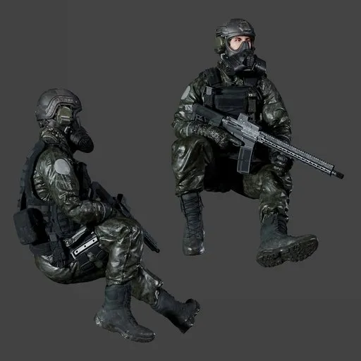 Hazmat Soldier Seated Resting Dark Green