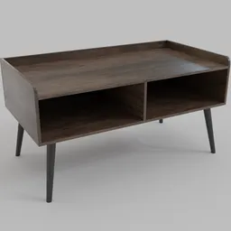 3D model of a minimalist wooden TV table with shelves, designed in Blender for interior renderings.