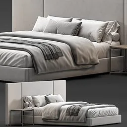 Highly detailed modern bed 3D model with plush bedding, accurate dimensions, and realistic textures, rendered in Blender Cycles.
