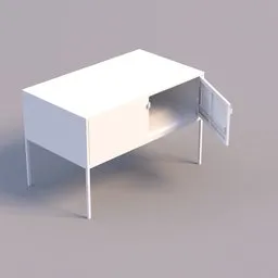 Realistic white Blender 3D storage model with an open door, inspired by modern furniture design.