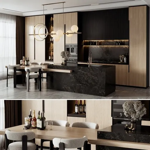 Modern Oak and Marble Kitchen