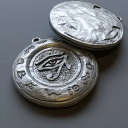 Highly detailed Eye of Horus 3D pendant model with intricate textures, PBR ready and Blender optimized.