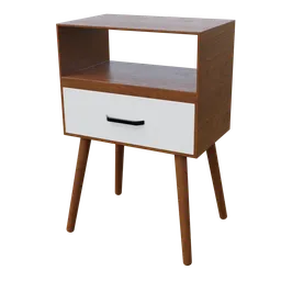 Detailed 3D rendered mid-century bedside table with textured surfaces for Blender modeling.