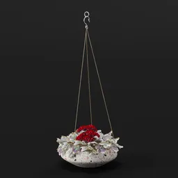 Hanging Ceramic Planter with Red Flower