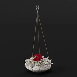 Hanging Ceramic Planter with Red Flower