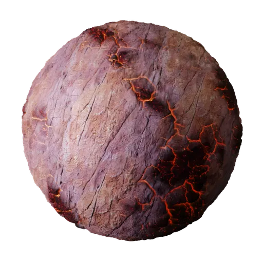 High-resolution PBR lava stone material, volcanic texture suitable for 3D modeling in Blender and other software.