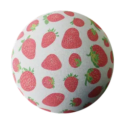 Textured strawberry print flannel PBR material for 3D Blender models, ideal for soft furnishings and upholstery.