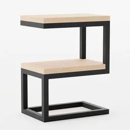 Detailed Blender 3D model render of a modern two-tier small table with light wood top and black frame.