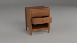 Realistic handcrafted wooden commode 3D model with open drawer, suitable for Blender interior design.