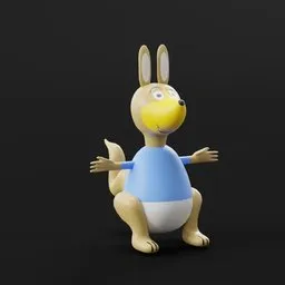"Cartoon Kangaroo lowpoly, a fun and vibrant Blender 3D model, perfect for wildlife-style animations. Inspired by Andrey Yefimovich Martynov, this playful character features a blue shirt and a diaper-shaped design. Its rubberhose style and summer Unreal Engine 5 setting add to its charm, making it a great asset for your projects."
