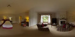 Elegant interior HDR panorama of a cozy room with natural lighting and tasteful décor for realistic scene illumination.