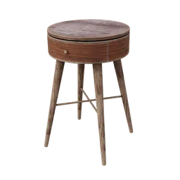 Round wooden 3D dresser table model with detailed textures, ideal for Blender interior design simulations.