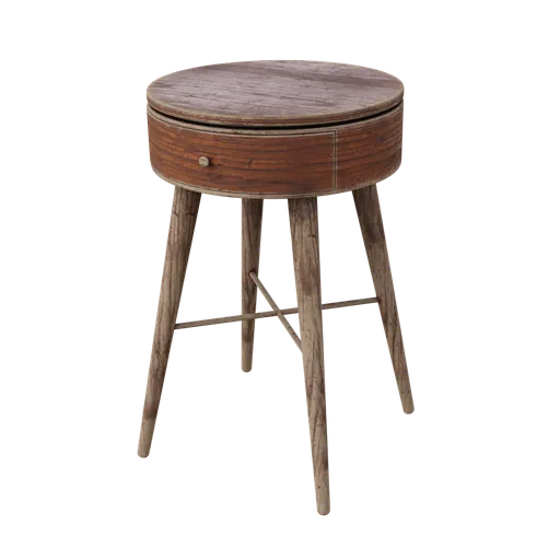 Round wooden 3D dresser table model with detailed textures, ideal for Blender interior design simulations.