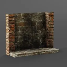 Detailed 3D model of a rustic brick fireplace, ideal for Blender rendering, part of a larger collection.