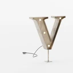 Detailed 3D model of a vintage marquee light in the shape of a "V" with bulbs and a power cord, compatible with Blender.