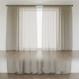 Realistic beige linen curtain 3D model for Blender with detailed fabric texture and floor-length drape.