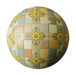 Handcrafted Mexican ceramic tile texture for PBR material in Blender 3D, ideal for realistic flooring visualization.