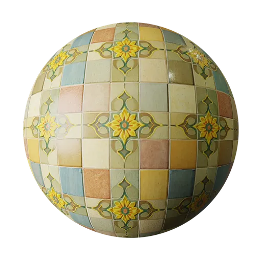 Handcrafted Mexican ceramic tile texture for PBR material in Blender 3D, ideal for realistic flooring visualization.