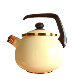 "Enamel Kettle 3D model for Blender 3D: A beautiful ivory-colored kettle with golden accents, perfect for retro-inspired scenes and tea-time renders. Exquisitely detailed enamel texture and realistic handle make it a must-have container model. Enjoy and rate now!"
