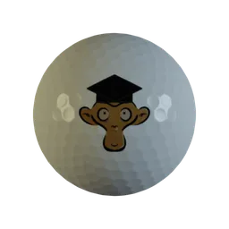 Detailed 3D model of a textured golf ball with a unique graduation cap logo, suitable for use in Blender.