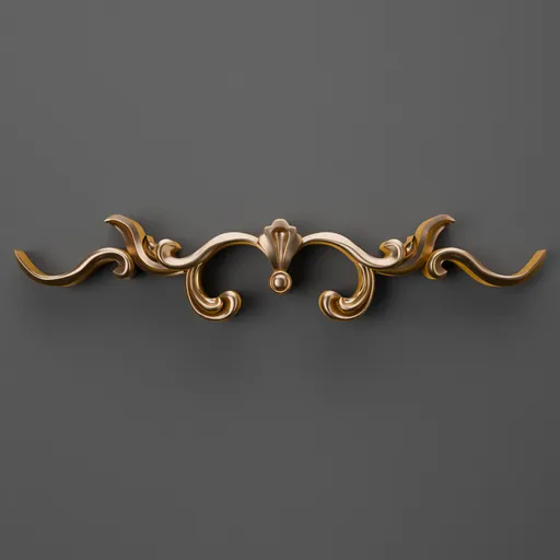 Detailed golden 3D ornament for classic design enhancement, high-quality Blender model, intricate curves, and embellishments.