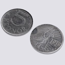 "Hyper-realistic 3D render of two coins - 5 kronor and 10 euros - featuring a woman and a man. Created using Blender 3D software, the textures were meticulously crafted through the scanning process of authentic coins. Perfect for Blender users seeking high-quality 3D models for their projects."