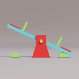 Colorful seesaw 3D model with blue and green seats, optimized for Blender rendering.