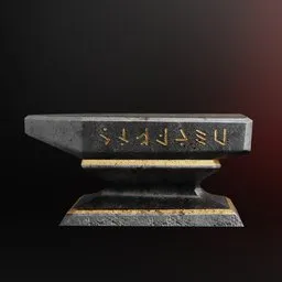 Highly detailed 3D fantasy anvil with ancient runes, textured for Blender rendering.