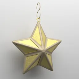 3D render of a gold sparkling Christmas star ornament for Blender graphic design and visualization.