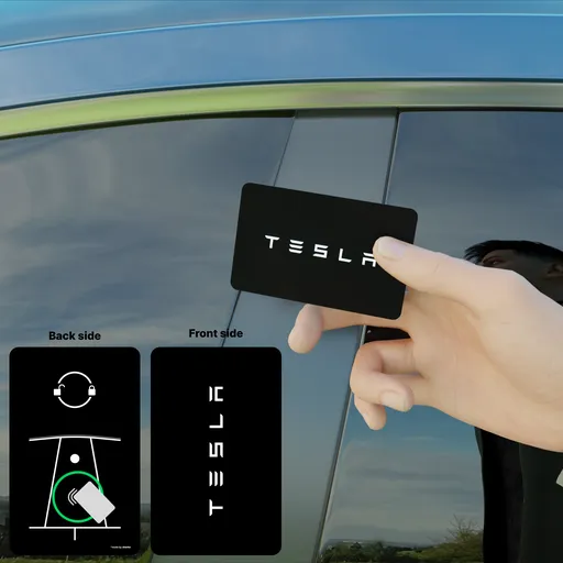 Detailed 3D model of a black Tesla Key Card for vehicle access and function control.
