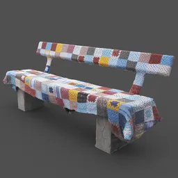 "High-quality 3D scan of a bench with realistic materials and multi-colored details, suitable for use in Blender 3D. Includes a 4096x4096 resolution base color map texture. Created in 2019 by Annabel Kidston and trending on ArtStation, public art forums, and more."