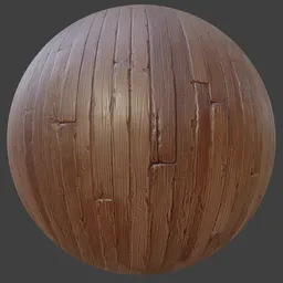 3D rendered image of PBR stylized wooden plank texture for Blender and other 3D apps, created with ZBrush sculpting and SD texturing.