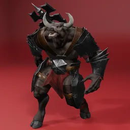 Minotarus Axe-Rigged-LowPoly