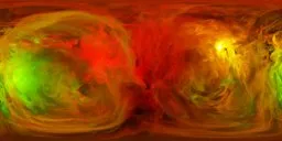 Swirling green and red nebula with golden tones for scene lighting, 16K resolution, abstract HDR.