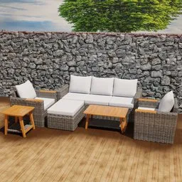 Wicker Sofa Set with Wooden Tables