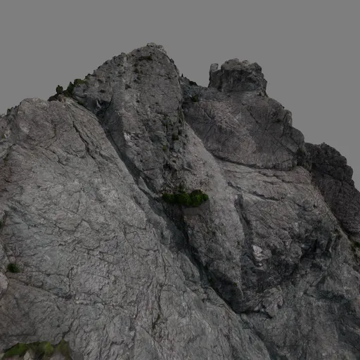 Realistic 3D model render of a rocky terrain with cliffs and peaks, suitable for Blender visualization projects.