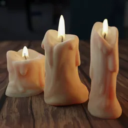Highly detailed 3D-rendered wax candles with dynamic flames, suitable for Blender rendering and scene design.