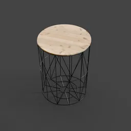 Round wooden top and geometric wire base 3D model, optimized for Blender rendering.