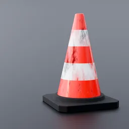 Realistic Blender 3D model depicting a weathered traffic cone with textured surface details.