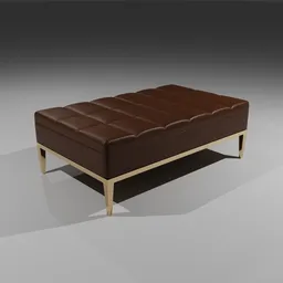 High-quality 3D render of a tufted leather bed bench with elegant metal legs, suitable for Blender 3D projects.