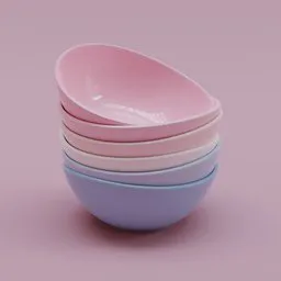 Stacked 3D porcelain bowls in pastel colors designed in Blender for 3D rendering and animation projects.