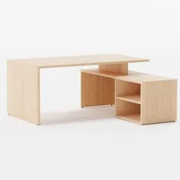 "Blender 3D model of a stylish executive desk with a shelf and bookcase, perfect for office or workplace settings. Designed by Josef Albers, this teak table features a sleek and contemporary design. This high-quality 3D model is ideal for creating realistic office scenes in Blender 3D software."