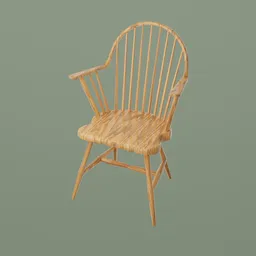 High-quality oak wood 3D Windsor Chair model with detailed spindles and armrests, ideal for Blender 3D projects.