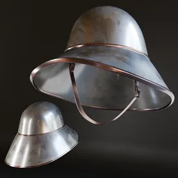 High-quality 3D Blender model of a military helmet with detailed metal textures, ready for game design and virtual environments.