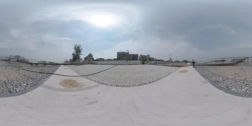 360-degree HDR panorama of a scenic waterfront with cloudy skies for lighting 3D scenes.